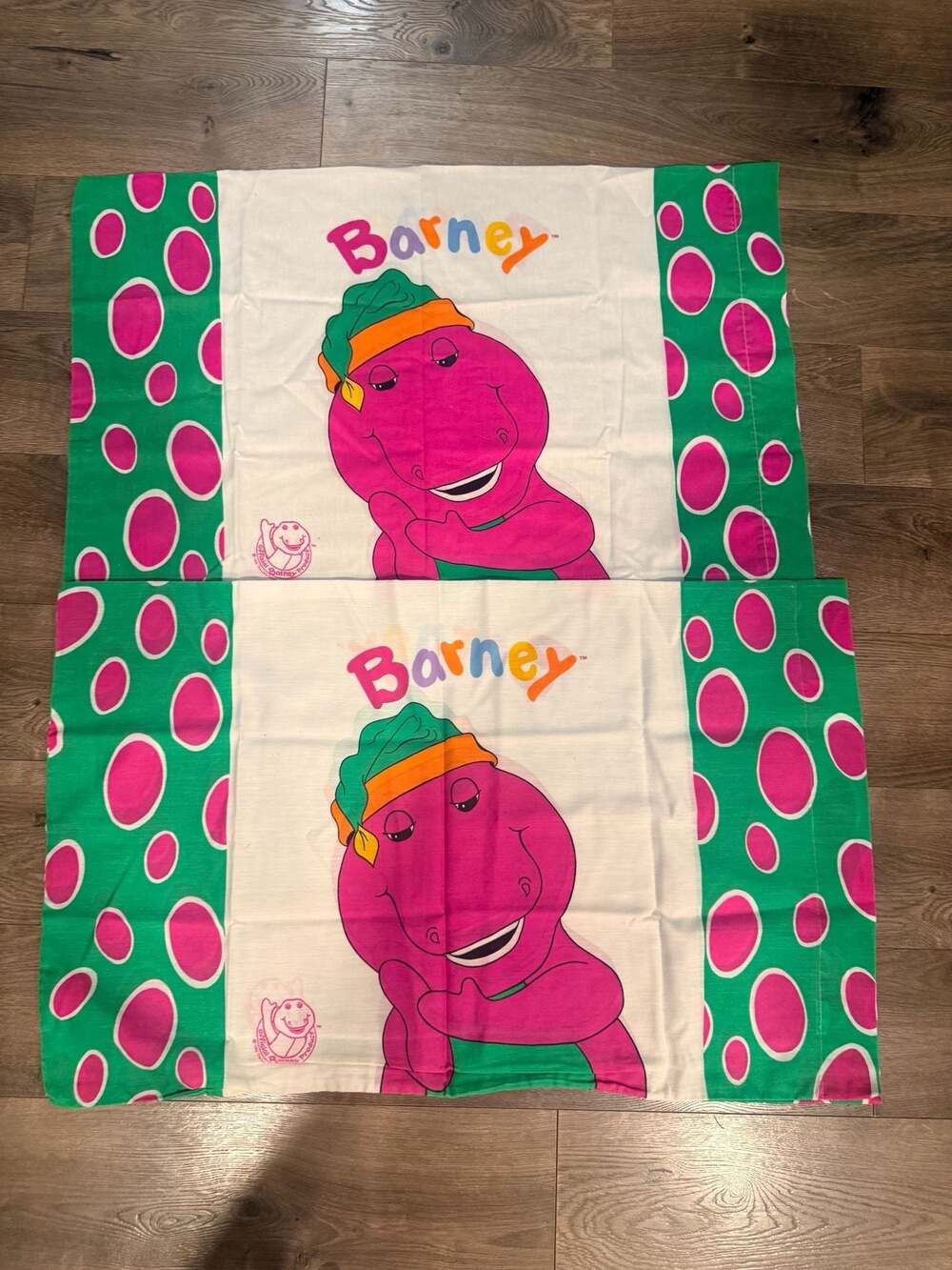 Vintage 1992 Barney The Dinosaur Pillowcases Set of 2 The Lyons Group
